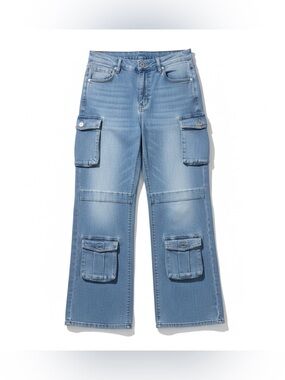 refuge Light Blue Wide-Leg Cargo Jeans oversized
